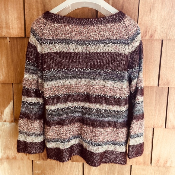 Chico’s Cozy Striped 3/4 Sleeves Multicolor Soft Fall Brown  Sequins Sweater 0 - Picture 8 of 10